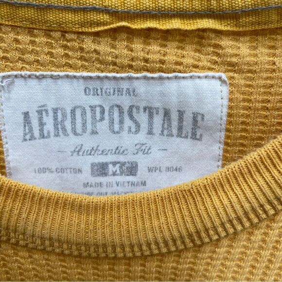 AEROPOSTALE THERMAL WAFFLE KNIT SHIRT IN MUSTARD YELLOW - Picture 5 of 6